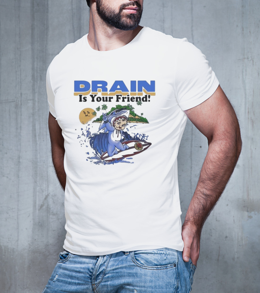 DRAIN Is Your Friend Surfing Character Tropical Moon Island T-Shirt