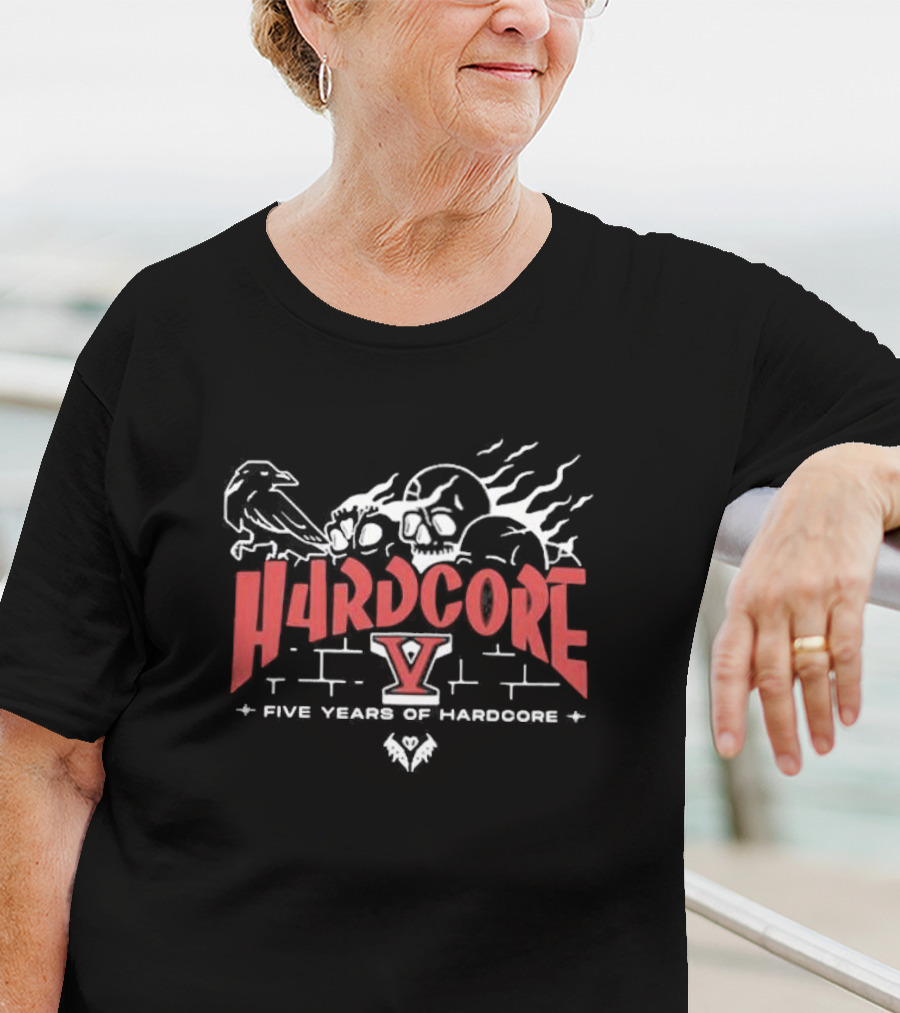 Hardcore V Five Years Of Hardcore Raven Skulls Flame T-Shirt