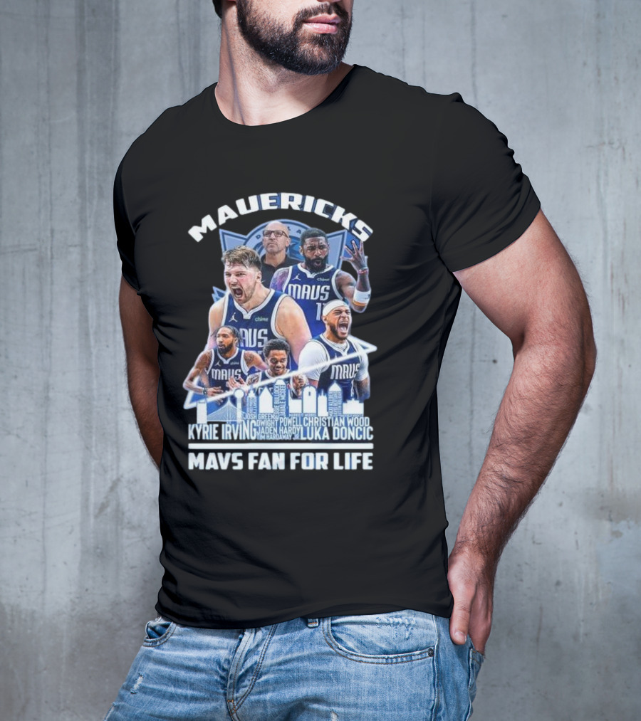 Mavericks Mavs Fan For Life Luka Doncic Kyrie Irving Dwight Powell Christian Wood Josh Green Jaden Hardy Skyline T-Shirt