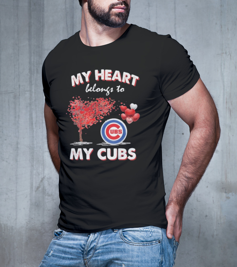 My Heart Belongs To My Cubs Chicago Cubs Love Tree Balloon Hearts T-Shirt