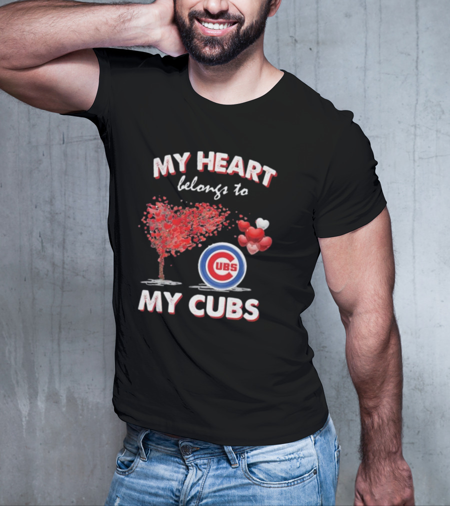 My Heart Belongs To My Cubs Chicago Cubs Love Tree Balloon Hearts T-Shirt