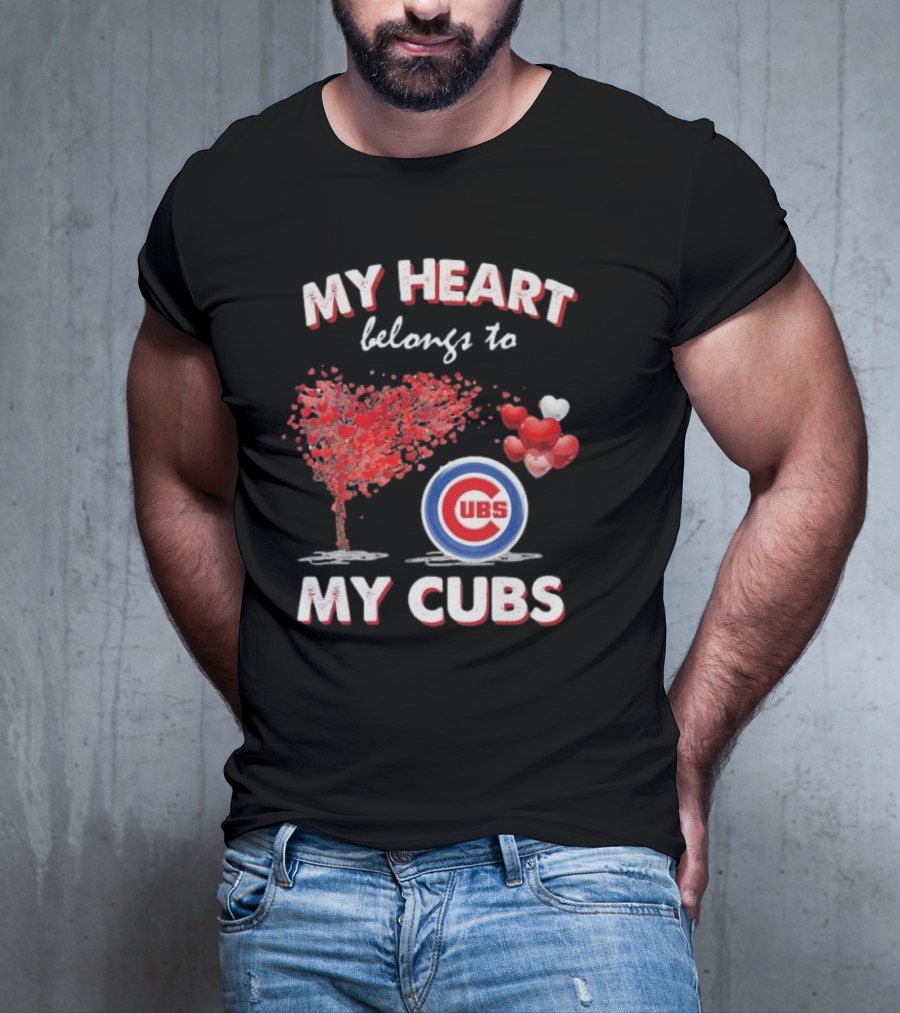 My Heart Belongs To My Cubs Chicago Cubs Love Tree Balloon Hearts T-Shirt