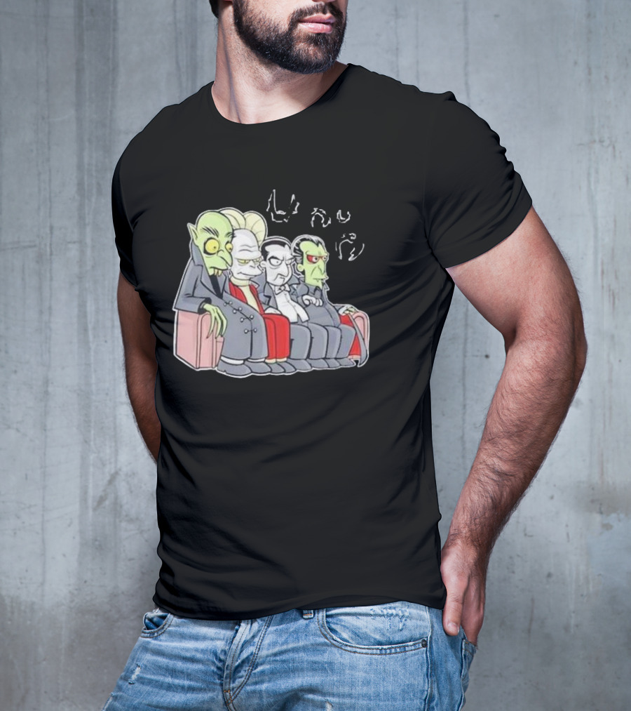 Various Versions Of Dracula Characters Sitting Together On A Couch T-Shirt