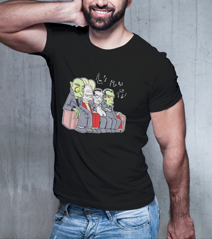 Various Versions Of Dracula Characters Sitting Together On A Couch T-Shirt