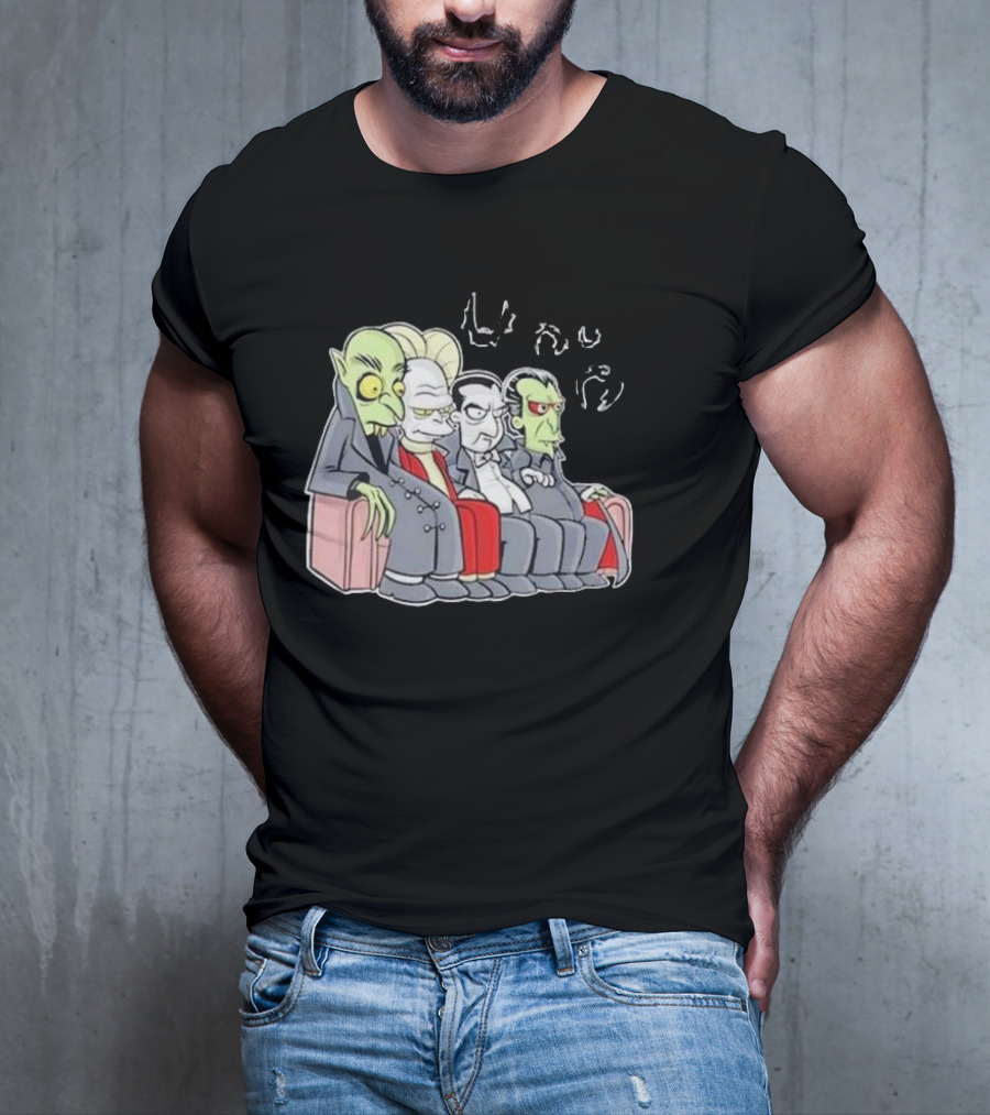 Various Versions Of Dracula Characters Sitting Together On A Couch T-Shirt