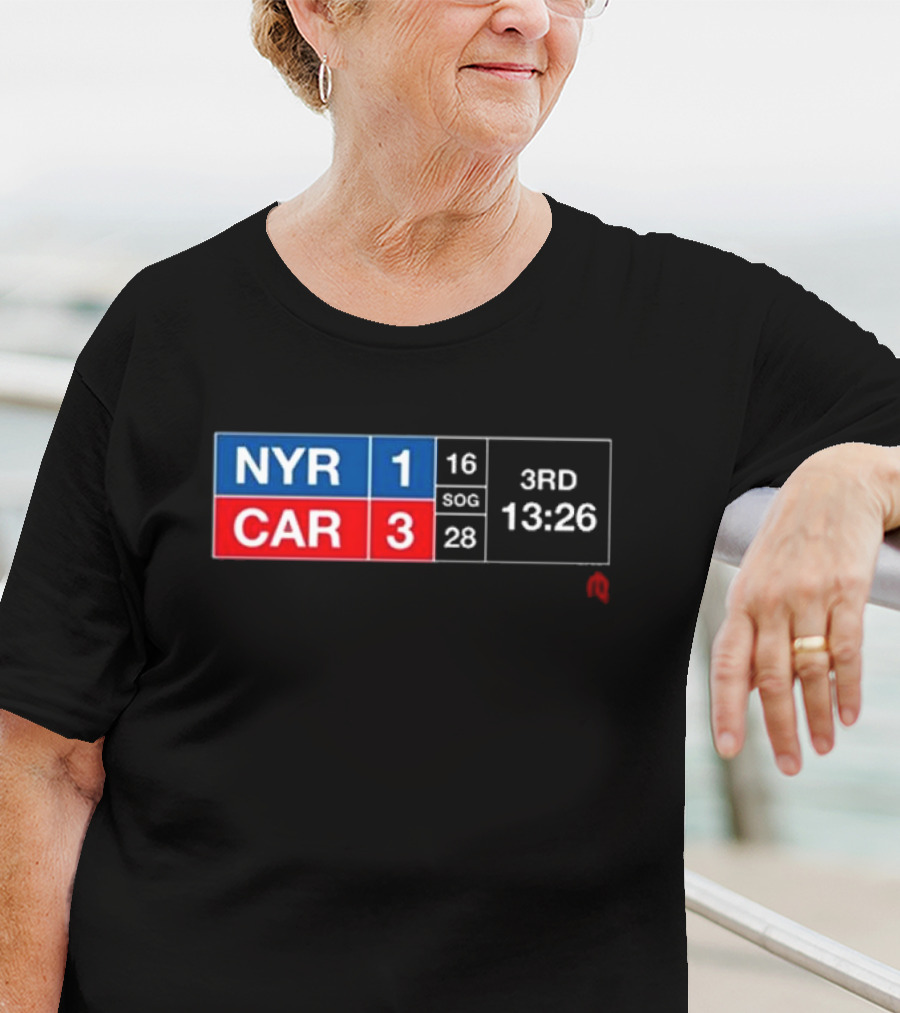 Athlete Logos NYR 1 CAR 3 SOG 16 28 Scoreboard 3rd Period 13:26 T-Shirt