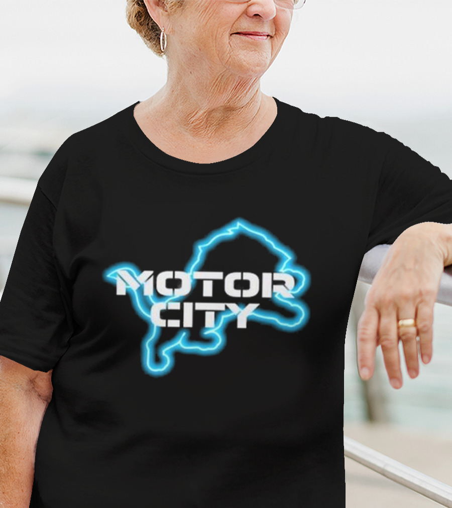 Motor City Neon Detroit Lion Outline T-Shirt