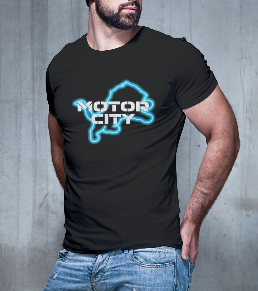 Motor City Neon Detroit Lion Outline T-Shirt