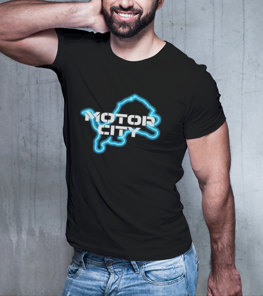 Motor City Neon Detroit Lion Outline T-Shirt