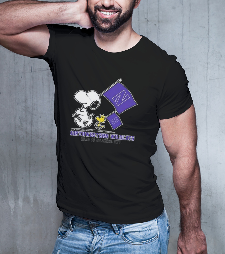 Snoopy And Woodstock Northwestern Wildcats Road To Oklahoma City T-Shirt