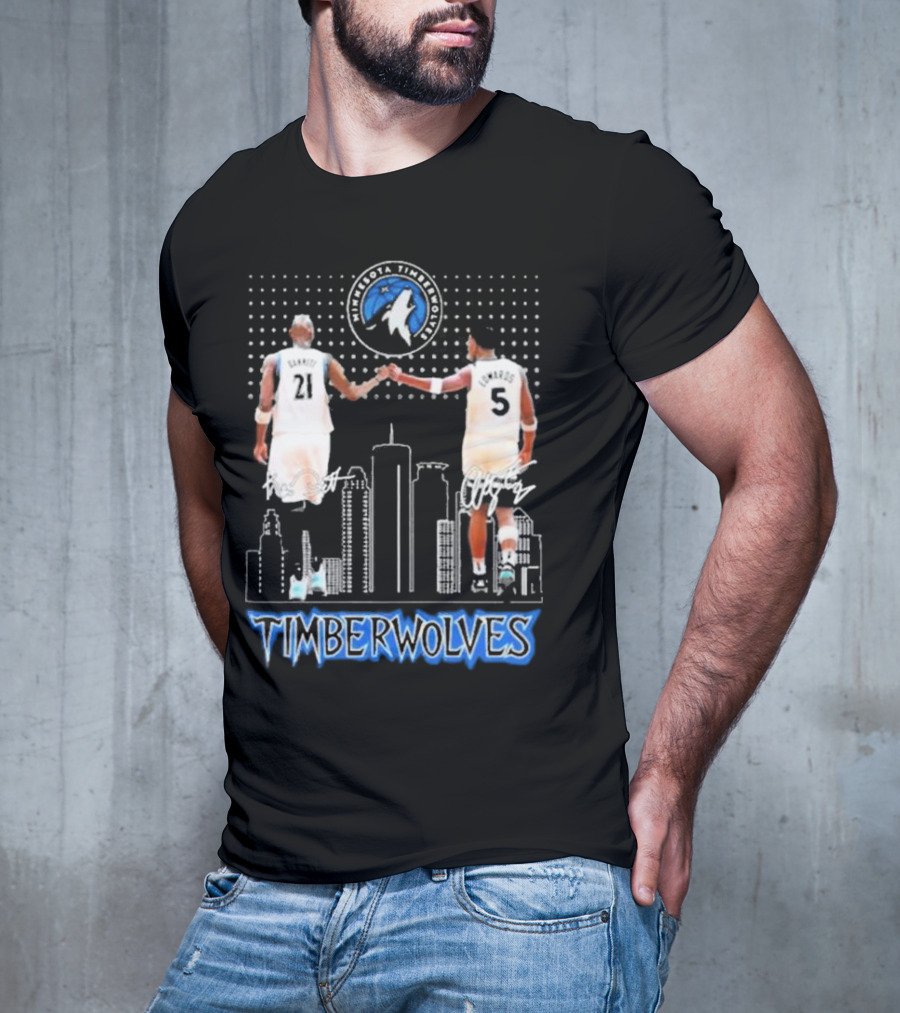 Minnesota Timberwolves Kevin Garnett Anthony Edwards Signatures City Skyline T-Shirt