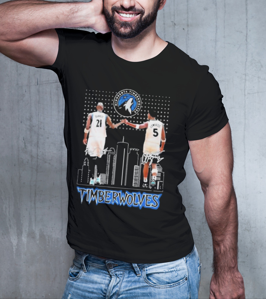 Minnesota Timberwolves Kevin Garnett Anthony Edwards Signatures City Skyline T-Shirt