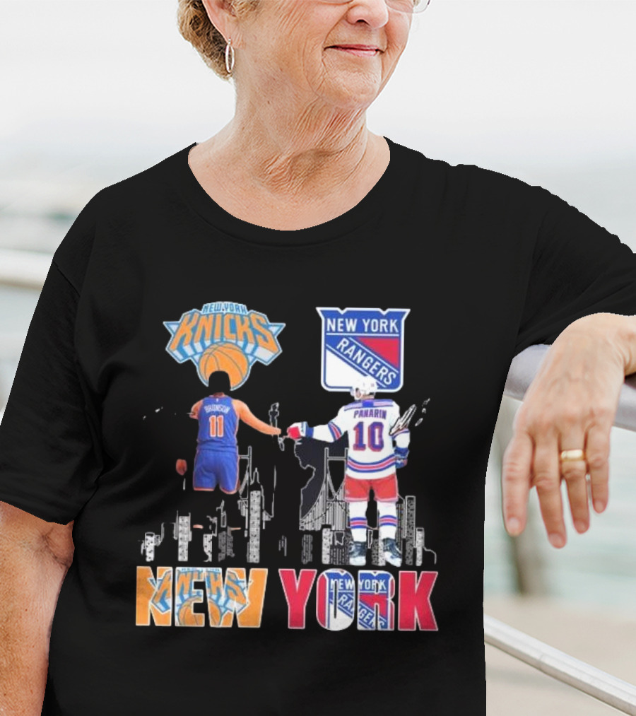 New York Knicks Jalen Brunson Rangers Artemi Panarin Legends Signatures T-Shirt