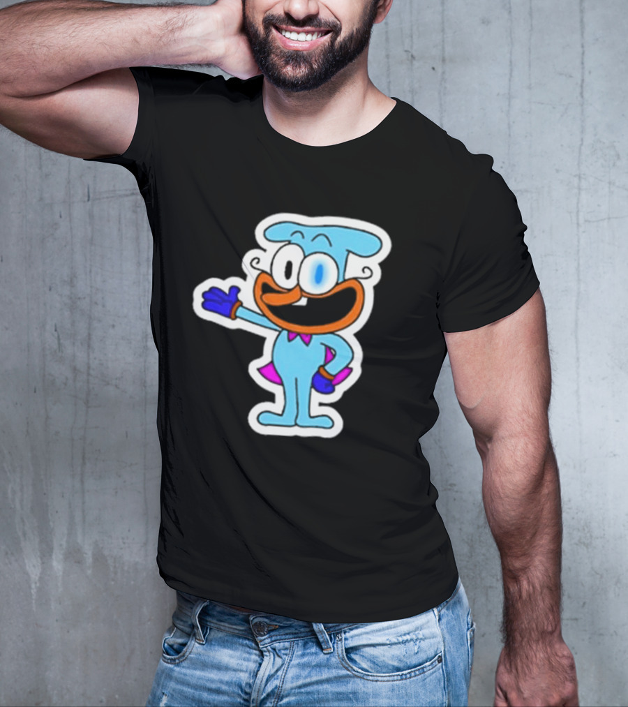 Robby1iscool The Doise Blue Cartoon Character With Orange Mouth And Purple Cape T-Shirt