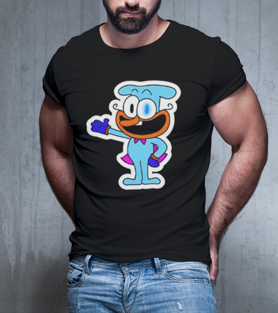 Robby1iscool The Doise Blue Cartoon Character With Orange Mouth And Purple Cape T-Shirt