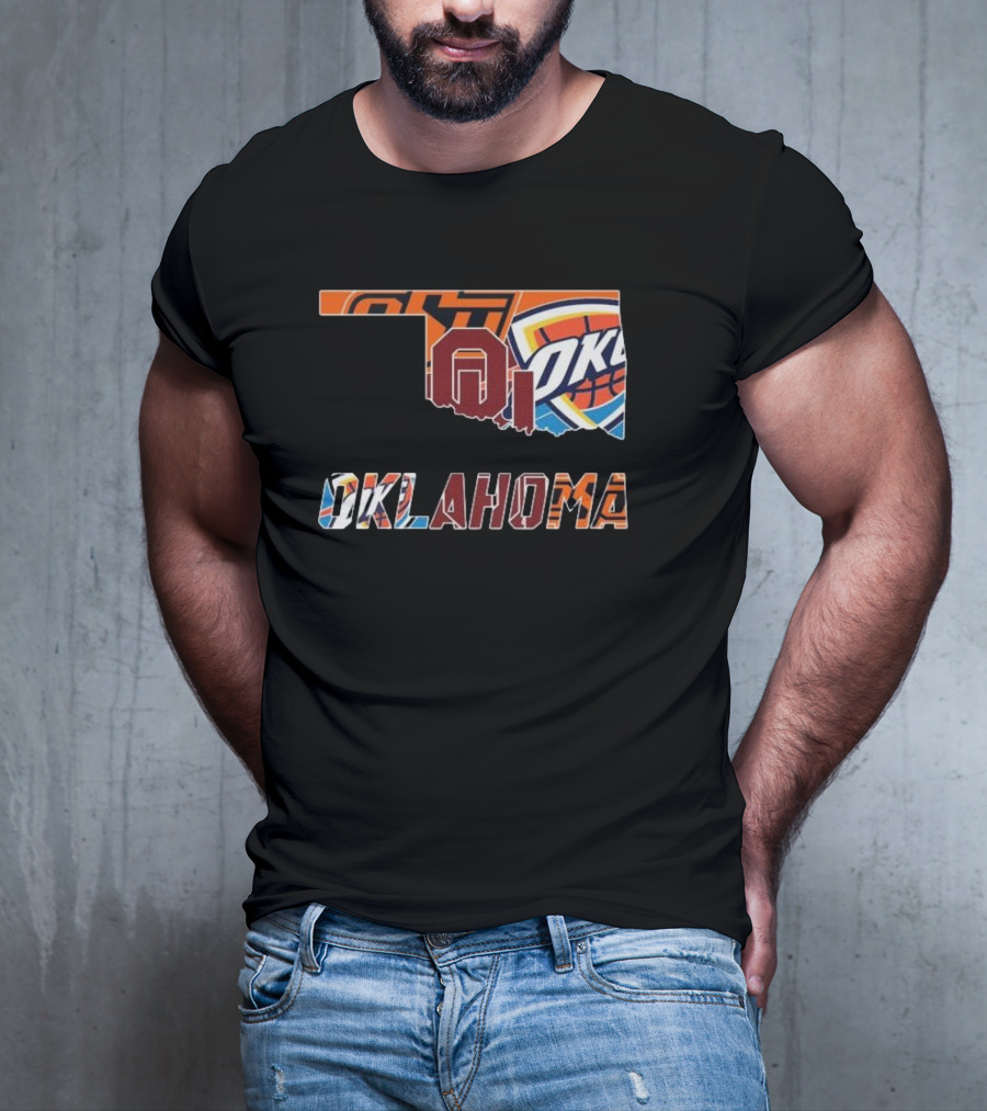 Oklahoma Sooners Oklahoma State Cowboys Oklahoma City Thunder Logos T-Shirt