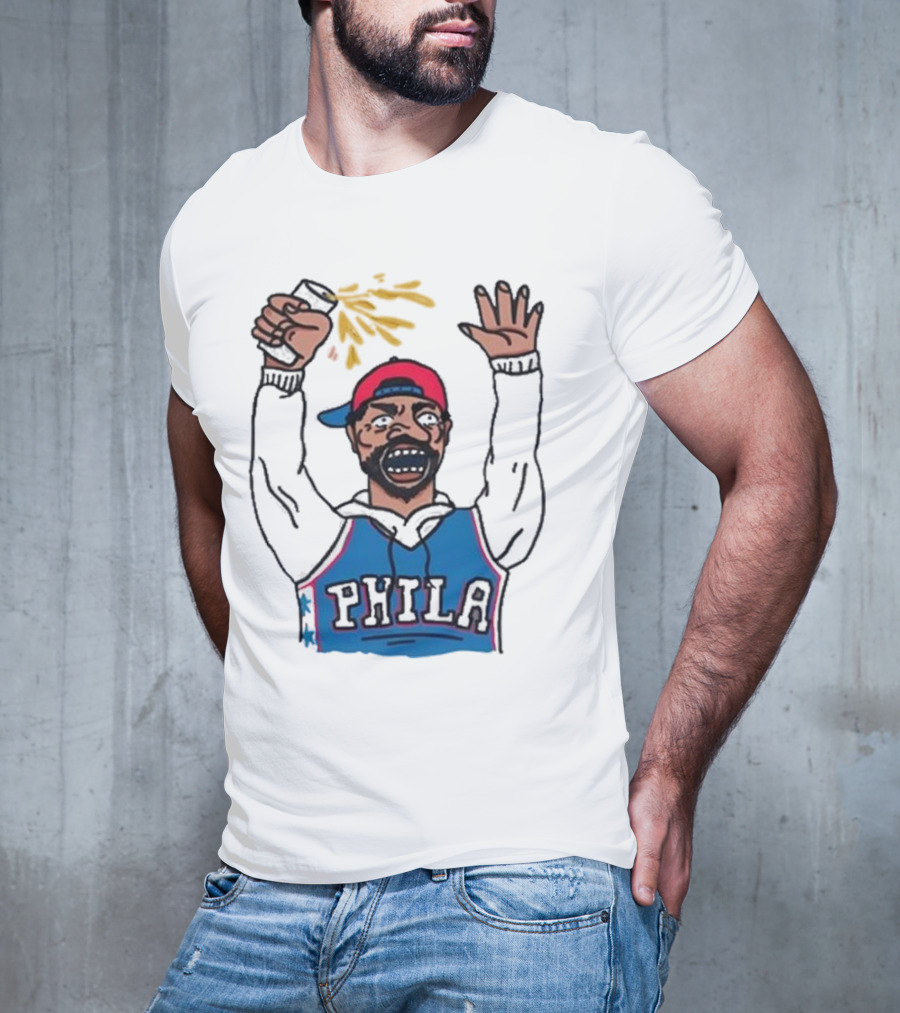 Phillygoat Phila Sixers Fan With Spray Can And Raised Hand T-Shirt