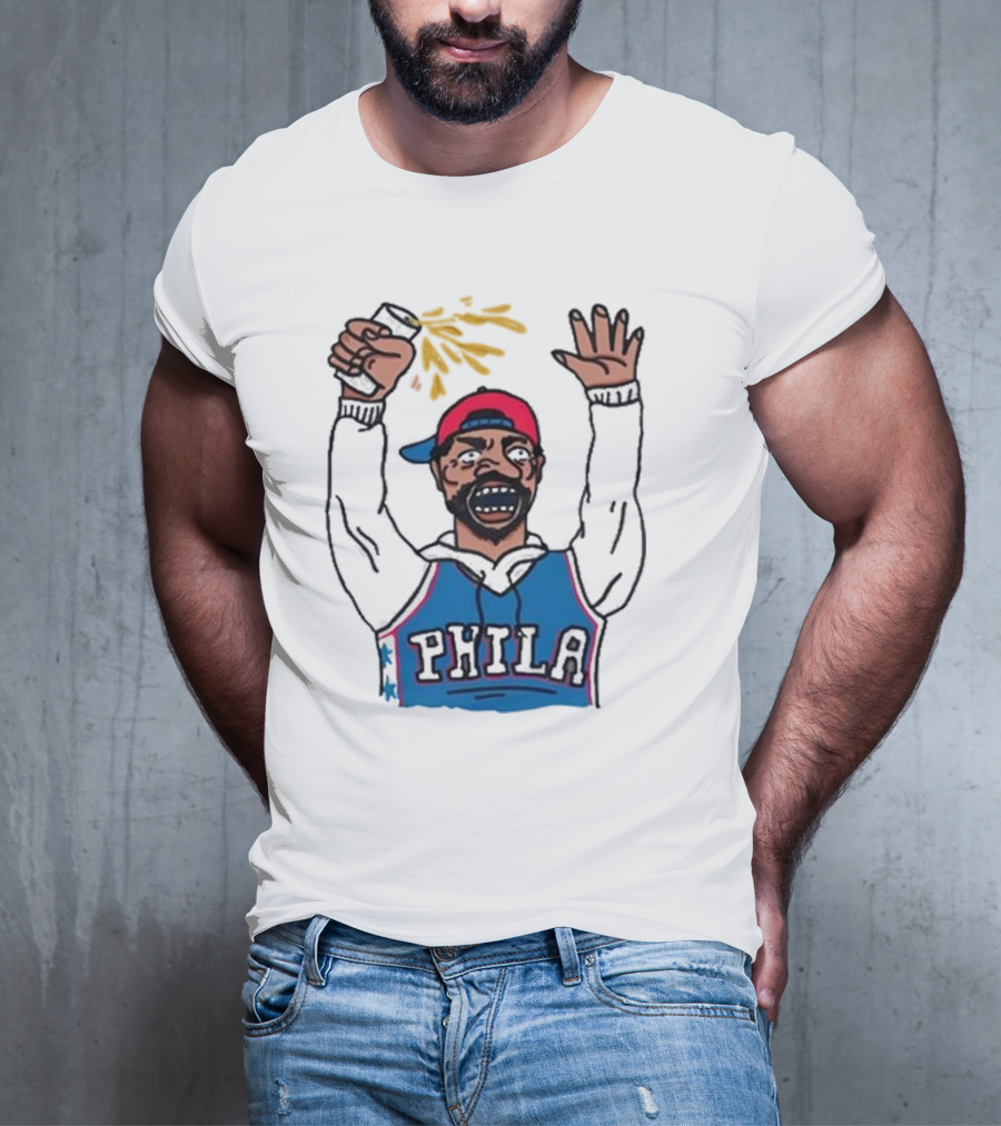 Phillygoat Phila Sixers Fan With Spray Can And Raised Hand T-Shirt