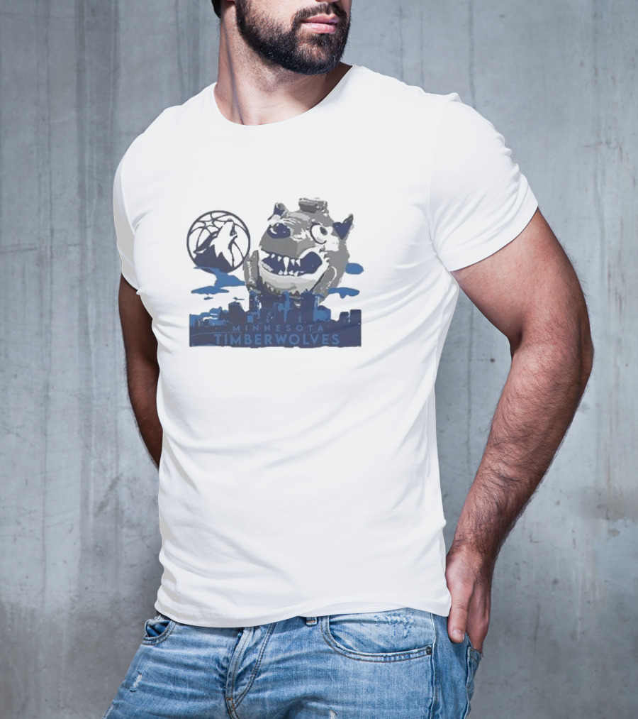 Minnesota Timberwolves Mascot Skyline Basketball T-Shirt