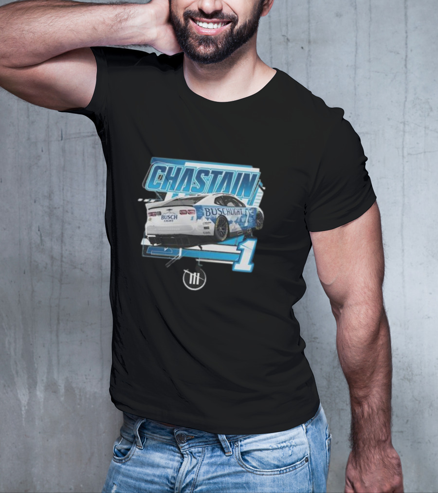 Chastain Trackhouse Racing Busch Light Car 1 Heather Charcoal T-Shirt