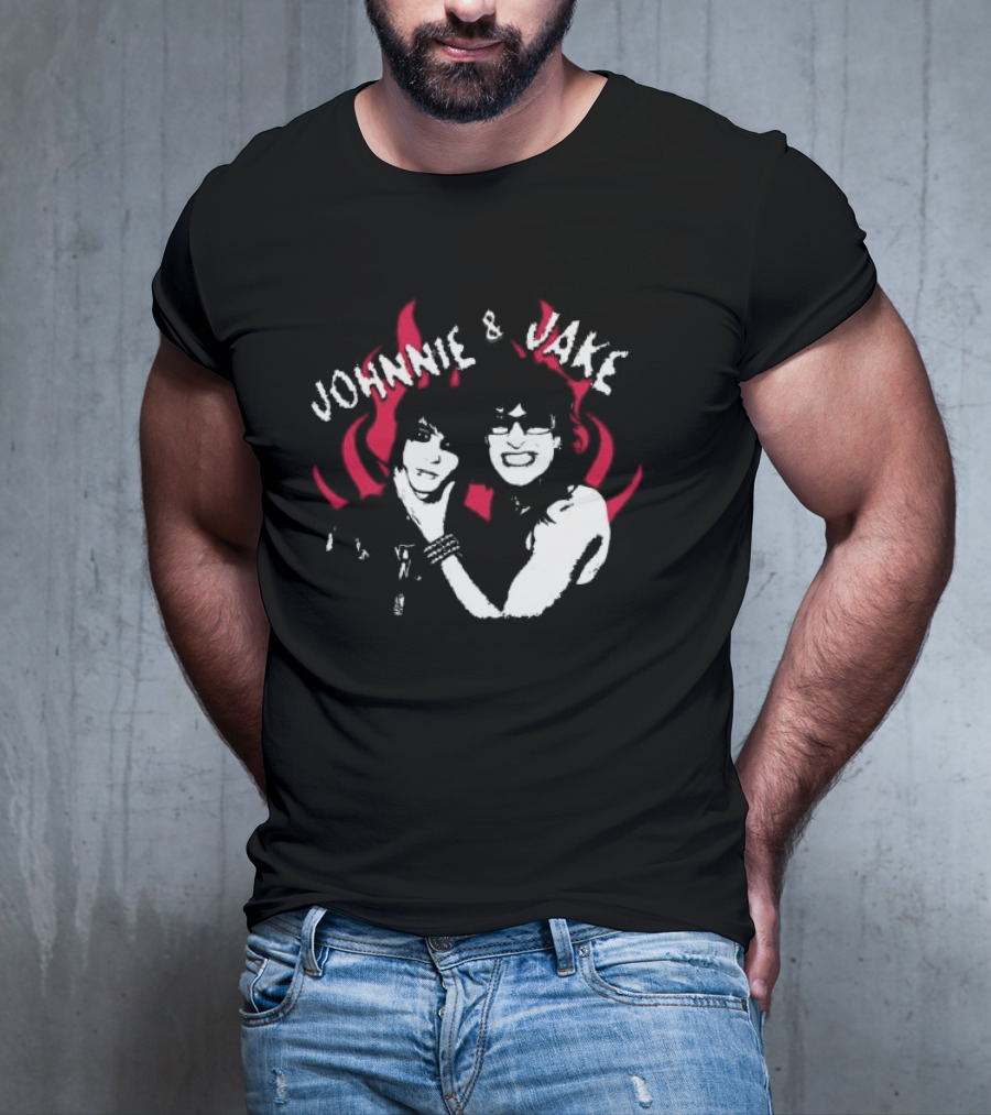 Johnnie And Jake Punk Rock Duo With Fiery Background T-Shirt