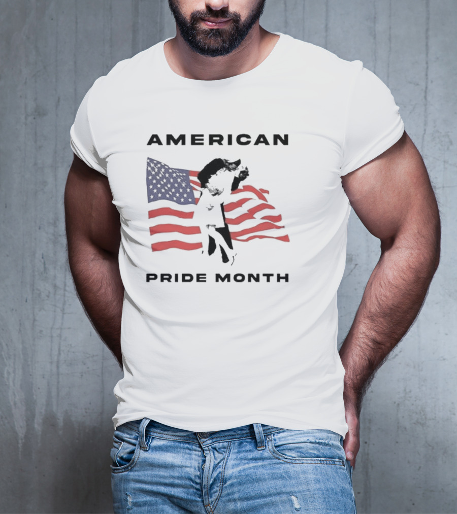 American Pride Month Celebration With Patriotic Flag And Couple Hugging T-Shirt