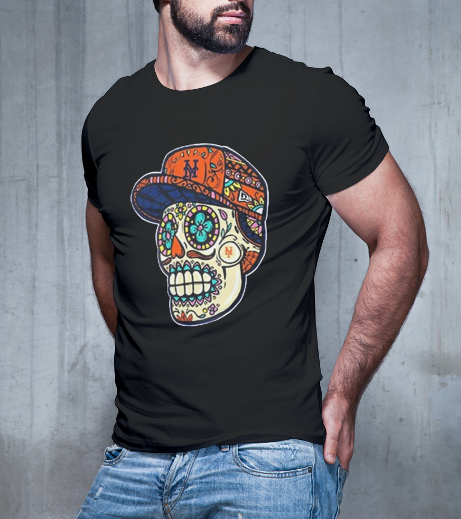 New York Mets New Era Black Sugar Skull Cap T-Shirt