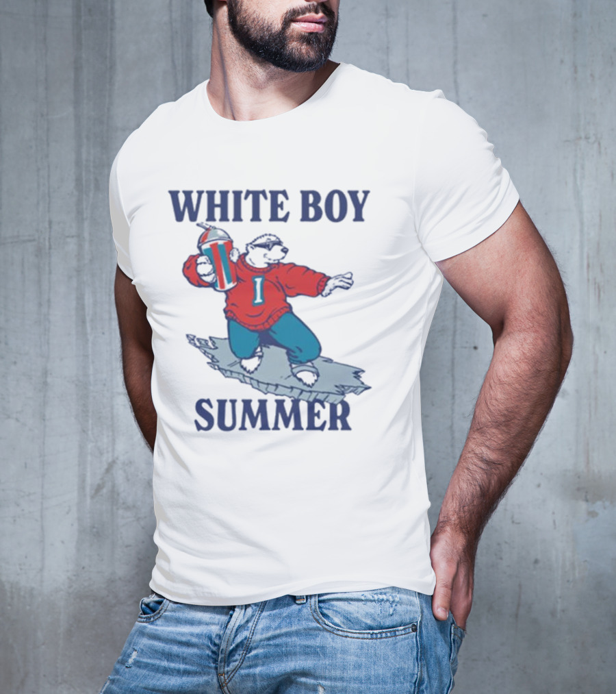 White Boy Summer Polar Bear Surfing With Drink T-Shirt
