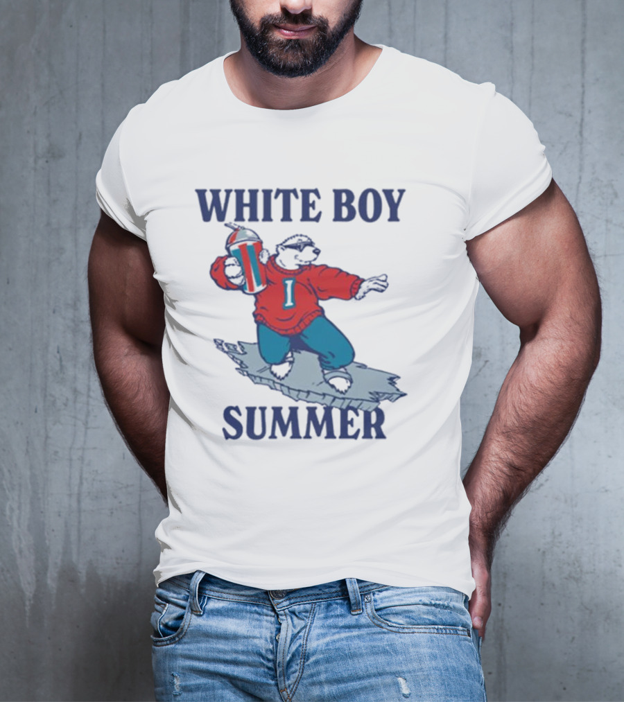 White Boy Summer Polar Bear Surfing With Drink T-Shirt
