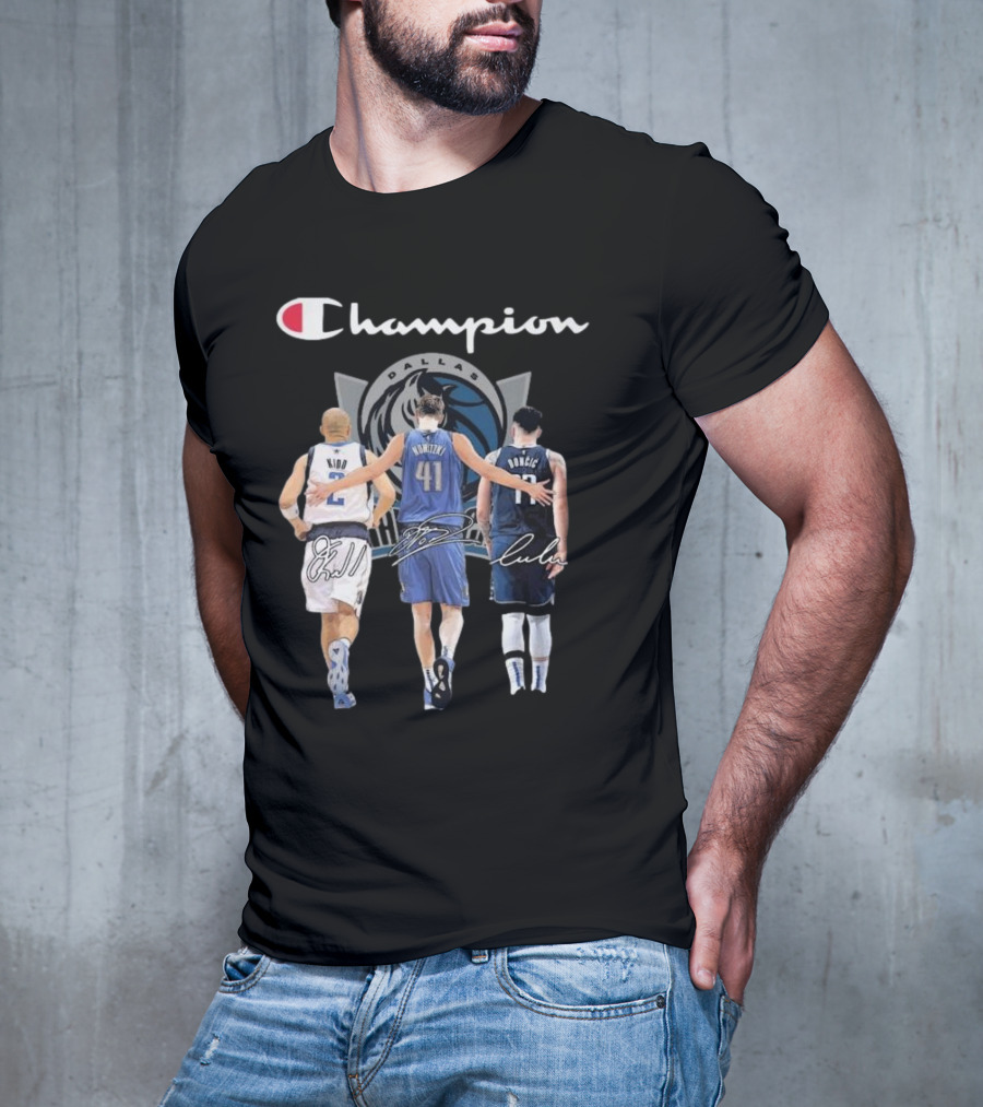 Champion Dallas Mavericks Jason Kidd Dirk Nowitzki Luka Dončić Signatures T-Shirt
