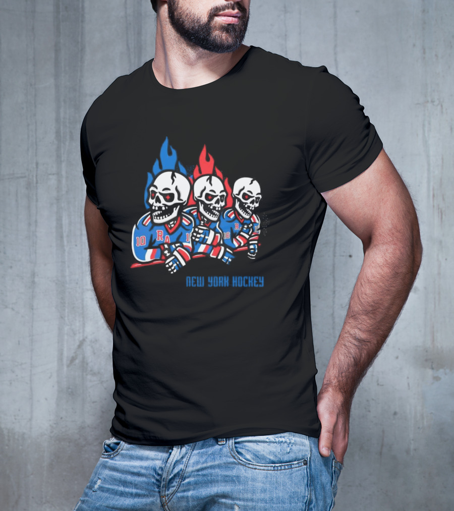 New York Hockey Skeletons With Flames Rangers T-Shirt