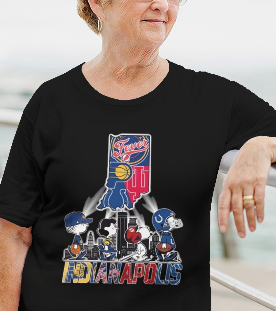 Peanuts Snoopy And Friends Crossing Indianapolis With Indiana Sports T-Shirt
