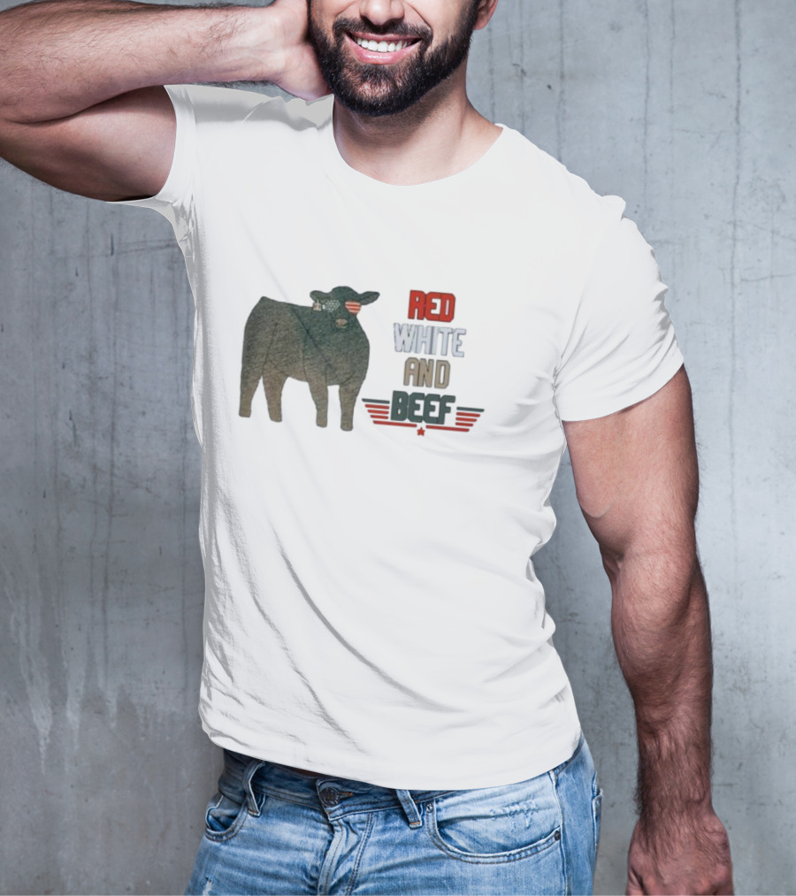 Red White And Beef American Cattle With Patriotic Sunglasses T-Shirt