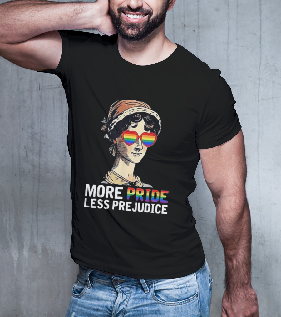 More Pride Less Prejudice Rainbow Heart Glasses T-Shirt