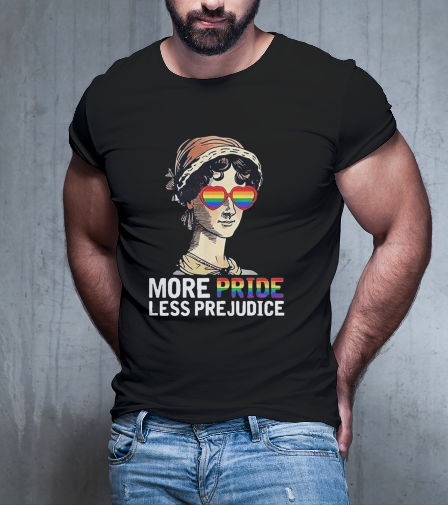 More Pride Less Prejudice Rainbow Heart Glasses T-Shirt