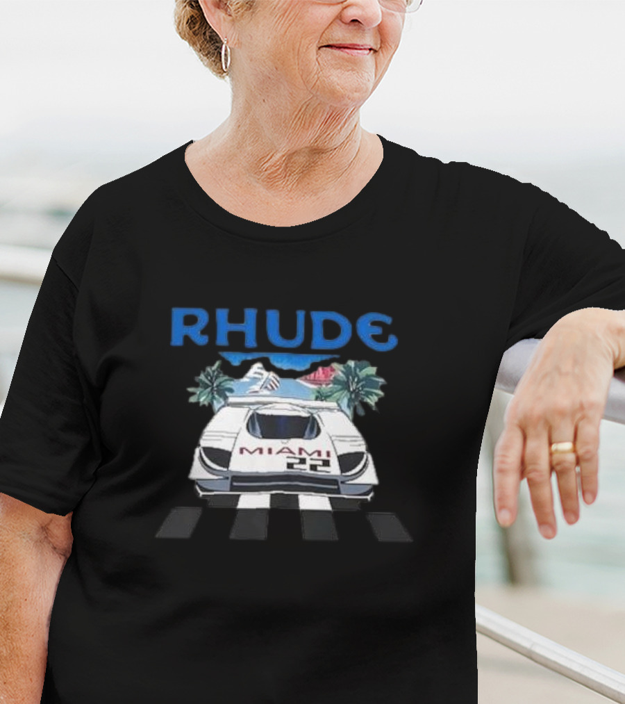 RHUDE Miami 22 Car Palm Trees Checkered Flags T-Shirt