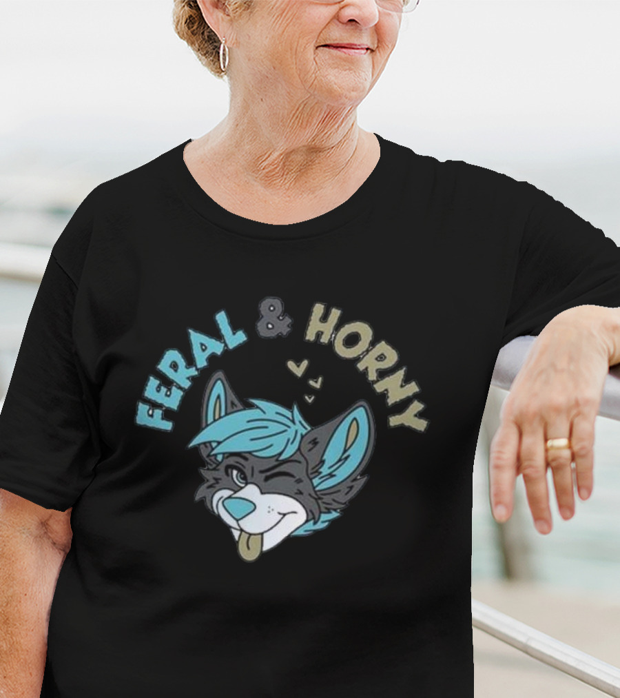 Feral And Horny Winking Furry Character With Hearts T-Shirt