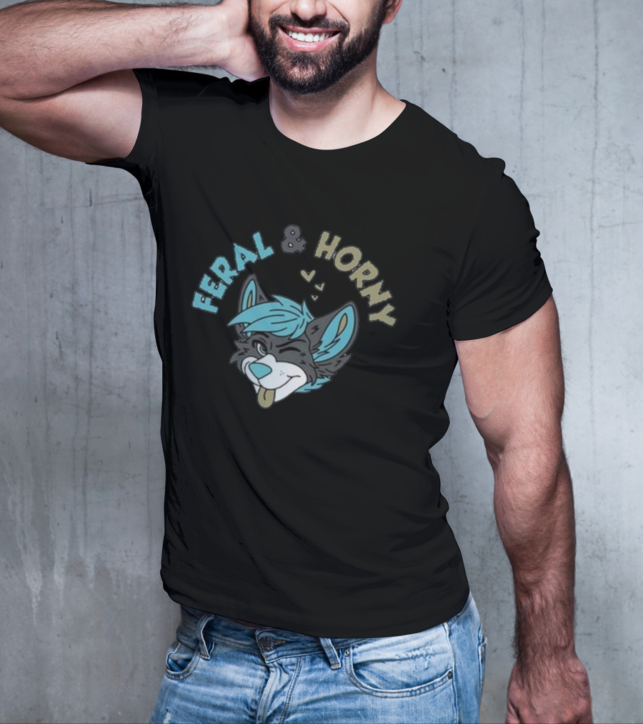 Feral And Horny Winking Furry Character With Hearts T-Shirt