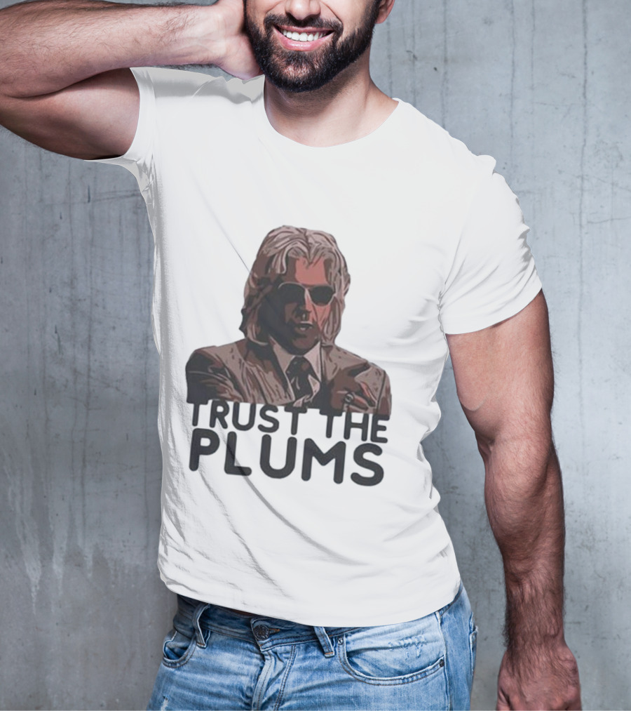 Trust The Plums Mysterious Figure With Sunglasses And Suit T-Shirt