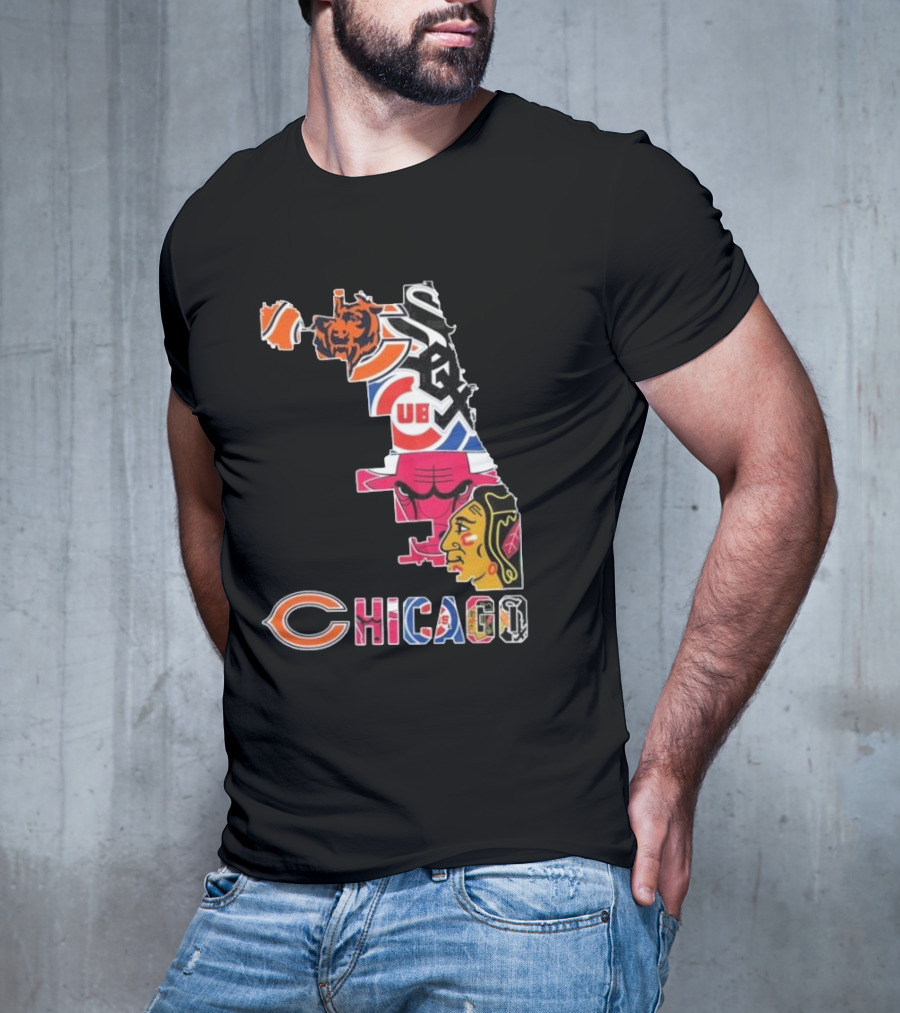 Chicago Cubs White Sox Bulls Bears Blackhawks Maps T-Shirt