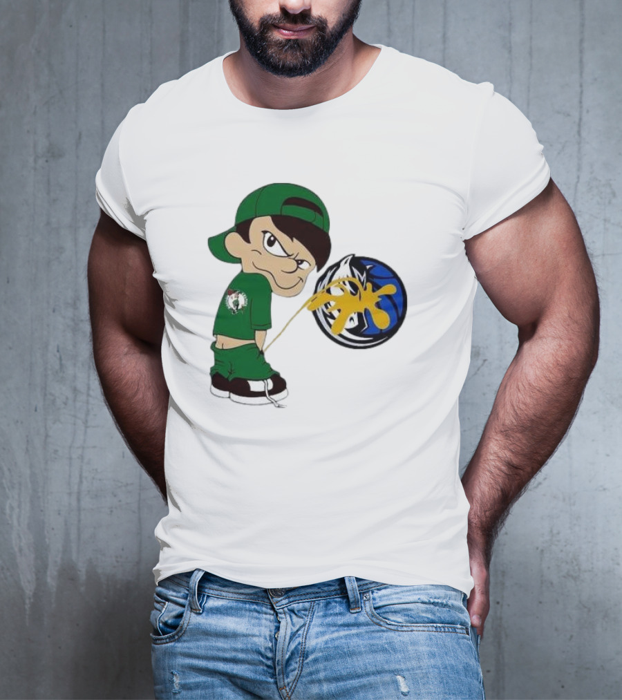 Little Boy Boston Celtics Piss On Dallas Mavericks Logo T-Shirt