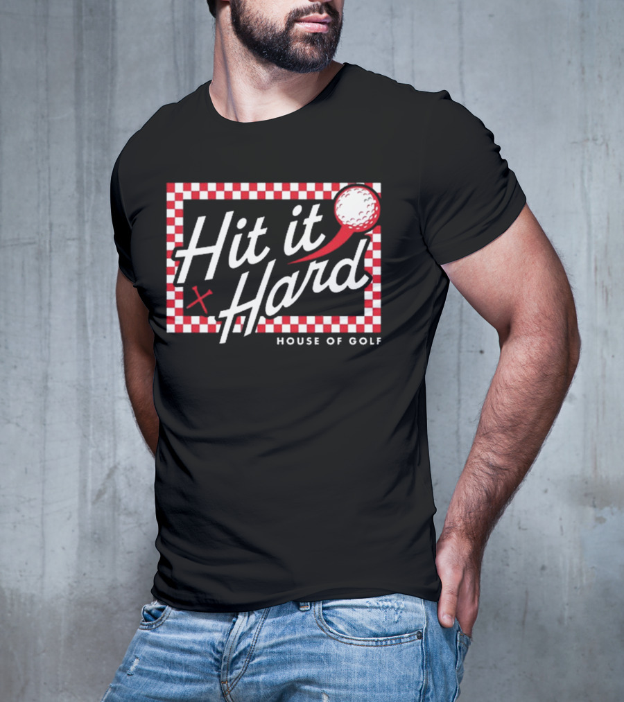 Hit It Hard Checkerboard House Of Golf Red White Golf Ball T-Shirt