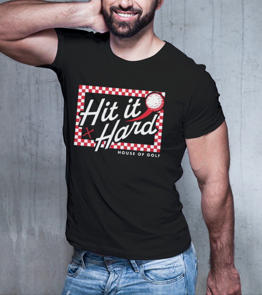 Hit It Hard Checkerboard House Of Golf Red White Golf Ball T-Shirt