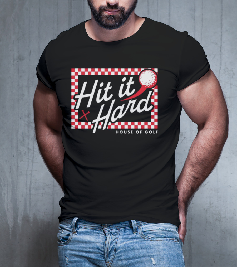 Hit It Hard Checkerboard House Of Golf Red White Golf Ball T-Shirt
