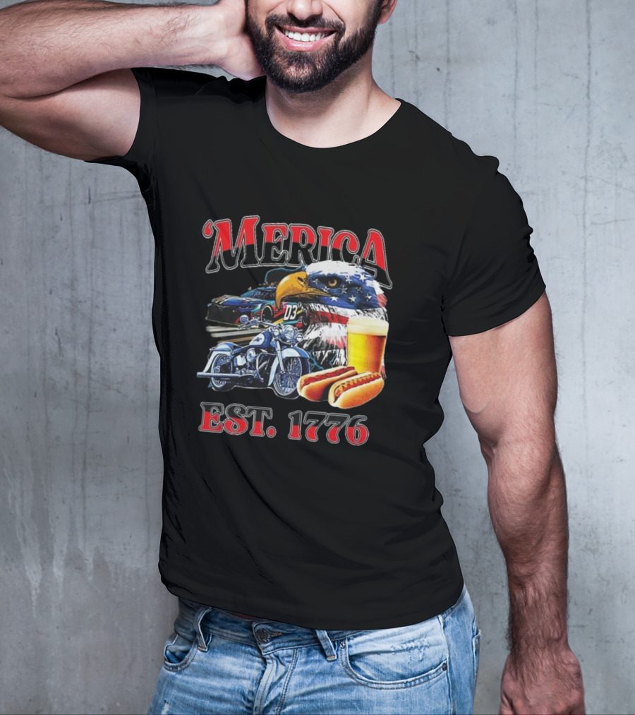 'Merica Bald Eagle Motorbike Beer Hotdogs Cars Est. 1776 T-Shirt