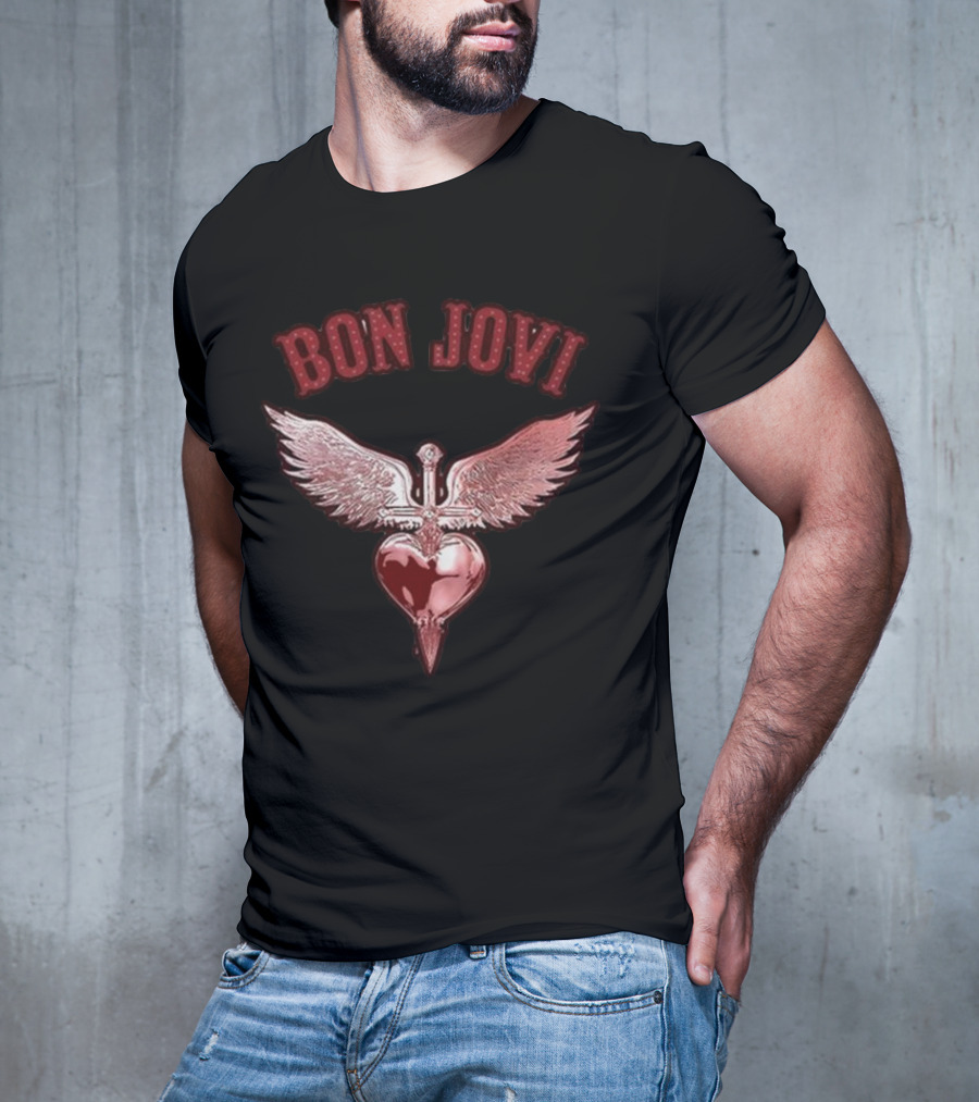 Bon Jovi Forever Red Winged Heart Dagger T-Shirt