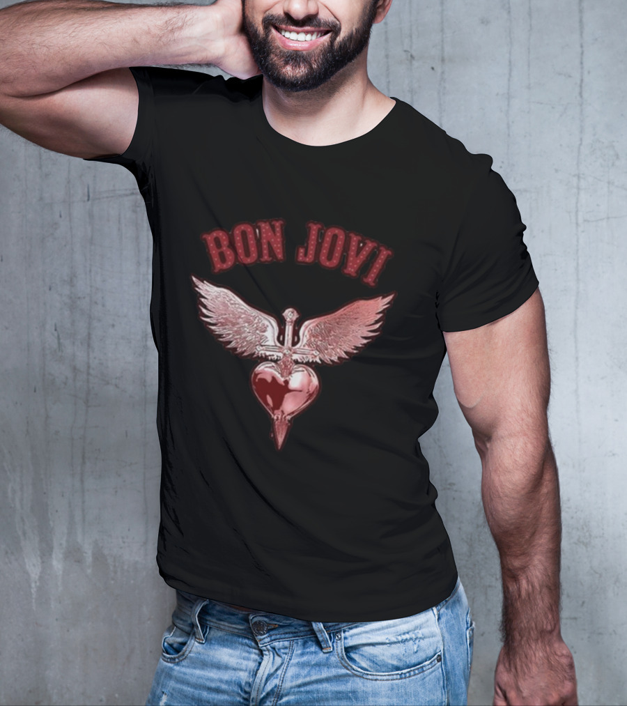 Bon Jovi Forever Red Winged Heart Dagger T-Shirt
