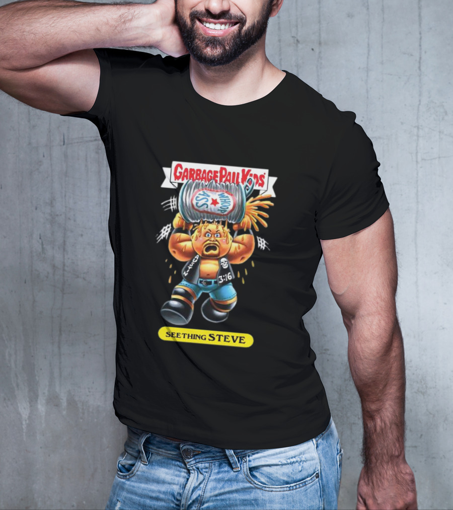 Garbage Pail Kids Seething Steve 3:16 Parody Character With Exploding Trash Can T-Shirt