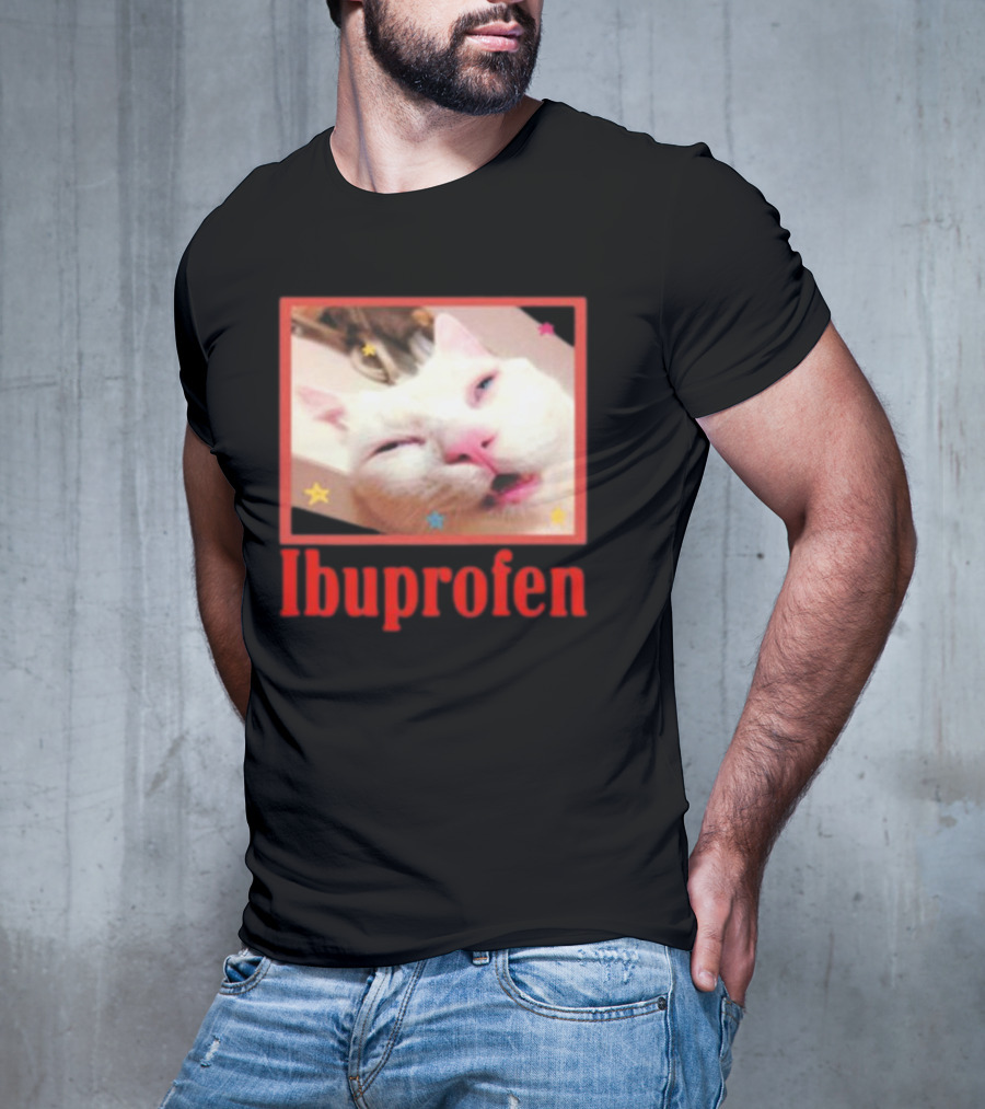 Ibuprofen Meme Cat With Distorted Face And Stars T-Shirt