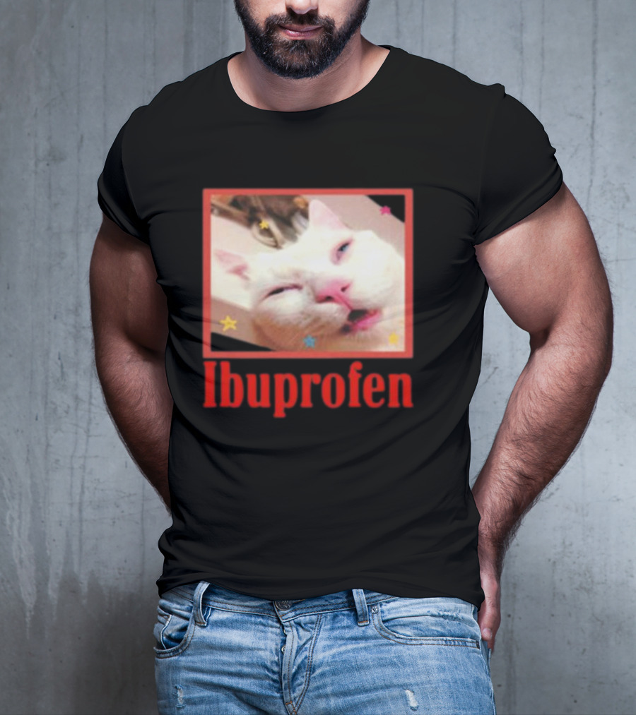 Ibuprofen Meme Cat With Distorted Face And Stars T-Shirt